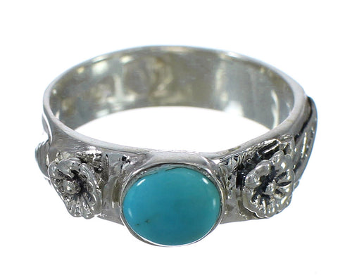 Southwest Turquoise And Sterling Silver Flower Ring Size 8 YX90673